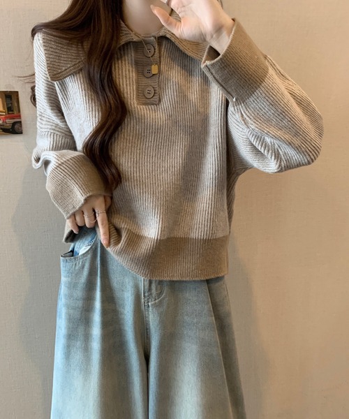 【セール】ポロカラーコントラストリブニット(ニット/セーター)|Girly Doll(ガーリードール) 【セール】ポロカラーコントラストリブニット(ニット/セーター)|Girly Doll(ガーリードール)