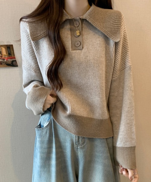 【セール】ポロカラーコントラストリブニット(ニット/セーター)|Girly Doll(ガーリードール) 【セール】ポロカラーコントラストリブニット(ニット/セーター)|Girly Doll(ガーリードール)