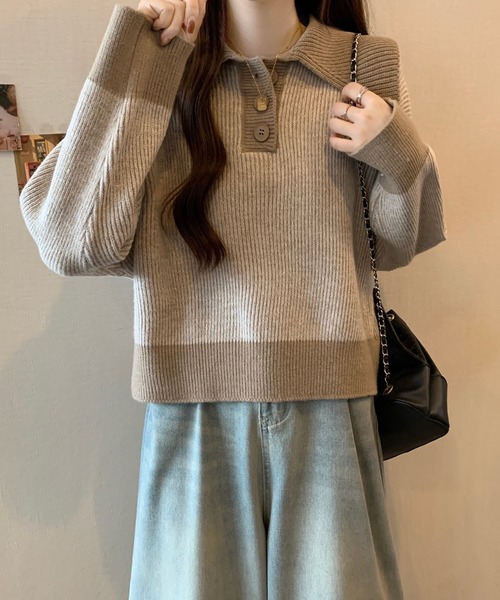 【セール】ポロカラーコントラストリブニット(ニット/セーター)|Girly Doll(ガーリードール) 【セール】ポロカラーコントラストリブニット(ニット/セーター)|Girly Doll(ガーリードール)