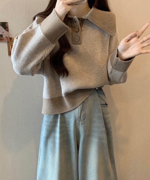 【セール】ポロカラーコントラストリブニット(ニット/セーター)|Girly Doll(ガーリードール) 【セール】ポロカラーコントラストリブニット(ニット/セーター)|Girly Doll(ガーリードール)