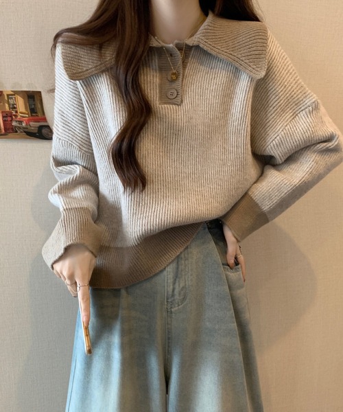 【セール】ポロカラーコントラストリブニット(ニット/セーター)|Girly Doll(ガーリードール) 【セール】ポロカラーコントラストリブニット(ニット/セーター)|Girly Doll(ガーリードール)