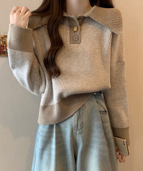 【セール】ポロカラーコントラストリブニット(ニット/セーター)|Girly Doll(ガーリードール) 【セール】ポロカラーコントラストリブニット(ニット/セーター)|Girly Doll(ガーリードール)