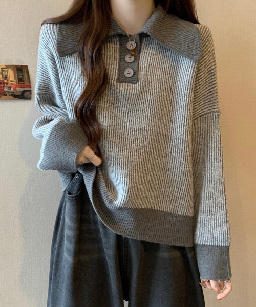 【セール】ポロカラーコントラストリブニット(ニット/セーター)|Girly Doll(ガーリードール) 【セール】ポロカラーコントラストリブニット(ニット/セーター)|Girly Doll(ガーリードール)