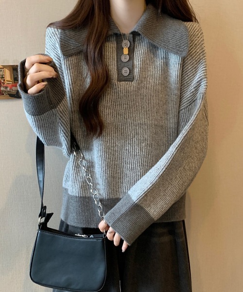 【セール】ポロカラーコントラストリブニット(ニット/セーター)|Girly Doll(ガーリードール) 【セール】ポロカラーコントラストリブニット(ニット/セーター)|Girly Doll(ガーリードール)