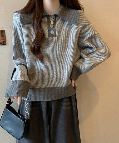 【セール】ポロカラーコントラストリブニット(ニット/セーター)|Girly Doll(ガーリードール) 【セール】ポロカラーコントラストリブニット(ニット/セーター)|Girly Doll(ガーリードール)