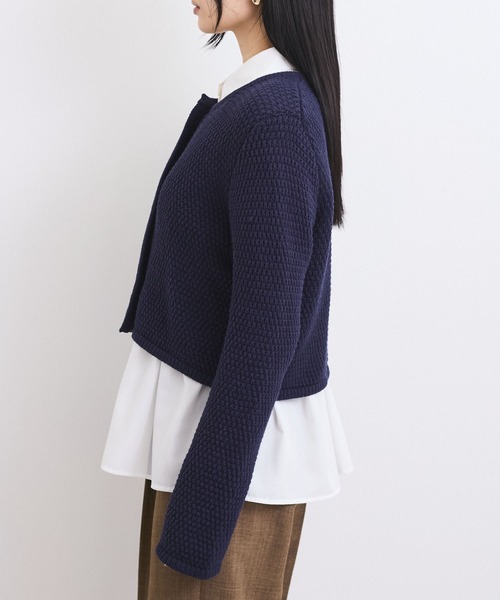 VIS（ビス）の「ツイードライクノーカラー金ボタンニットカーディガン（カーディガン/ボレロ・レディース・ホワイト/レッド系その他/ネイビー・FREE）」の8枚目の写真