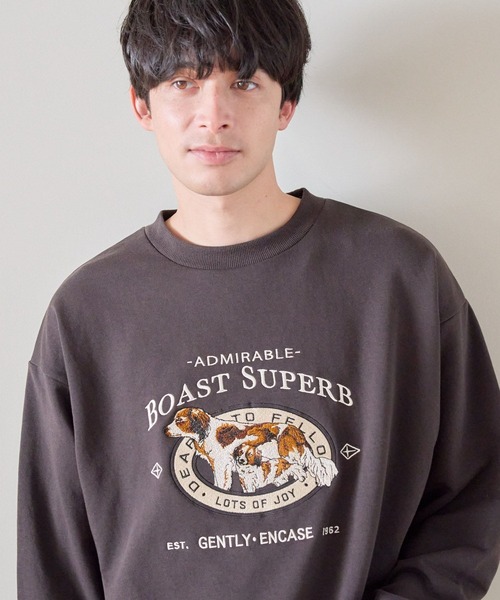 LAKOLE（ラコレ）の「ドッグ刺繍スウェットプルオーバー / 283131（スウェット・メンズ・セージグリーン/グレー/チャコールグレー・MEDIUM/LARGE）」の2枚目の写真