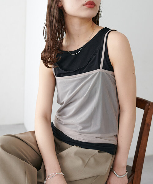 セール】【WEB限定】シアーレイヤードキャミセット（Tシャツ