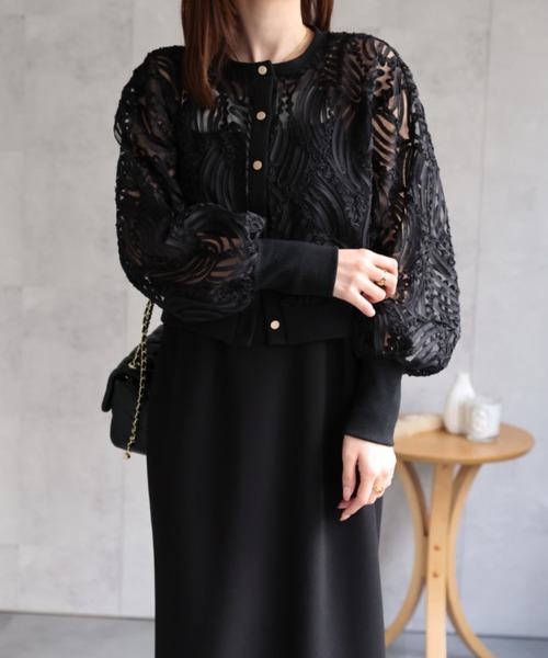 sakishimatokyo（サキシマトーキョー）の「新色追加　透かしレース/エンブロイダリーレース カーディガン（カーディガン/ボレロ・レディース・ブラック/オフホワイト/ベージュ/グレー・FREE）」の8枚目の写真