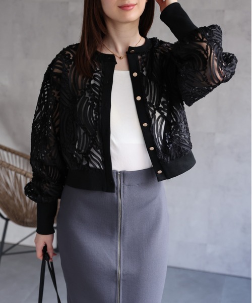 sakishimatokyo（サキシマトーキョー）の「新色追加　透かしレース/エンブロイダリーレース カーディガン（カーディガン/ボレロ・レディース・ブラック/オフホワイト/ベージュ/グレー・FREE）」の10枚目の写真