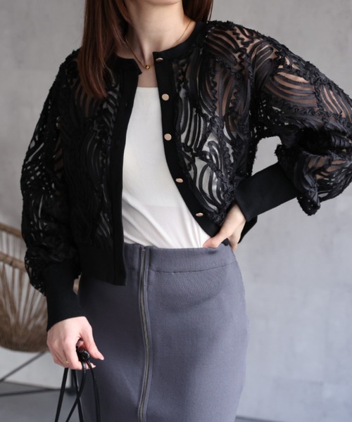 sakishimatokyo（サキシマトーキョー）の「新色追加　透かしレース/エンブロイダリーレース カーディガン（カーディガン/ボレロ・レディース・ブラック/オフホワイト/ベージュ/グレー・FREE）」の17枚目の写真