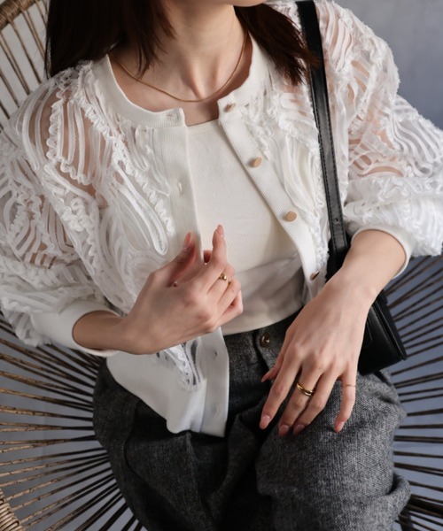 sakishimatokyo（サキシマトーキョー）の「新色追加　透かしレース/エンブロイダリーレース カーディガン（カーディガン/ボレロ・レディース・ブラック/オフホワイト/ベージュ/グレー・FREE）」の22枚目の写真