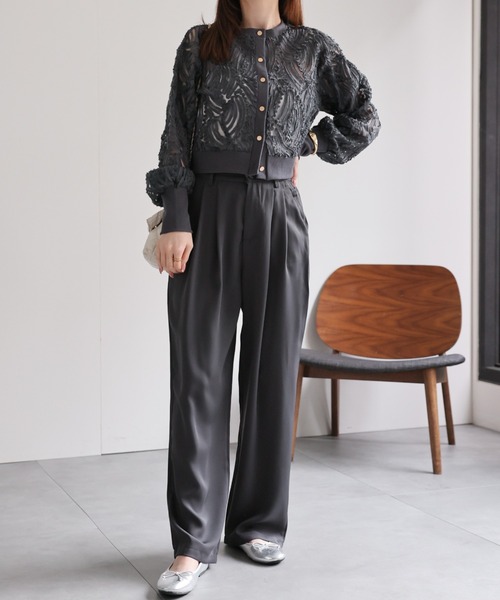 美品　タダシジョージ　総レースボレロ　ビジュー　黒　8 カーディガン　ビーズ bijou button all lace cardigan〈レトロ古着 ビジューボタン 総