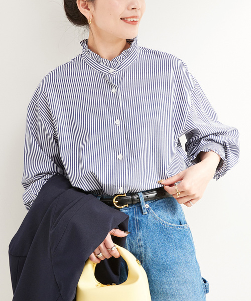 B.C STOCK(ベーセーストック)の「《追加2》スタンドフリルブラウス(シャツ/ブラウス・レディース・ネイビー/ブラック系その他・FREE)」の2枚目の写真