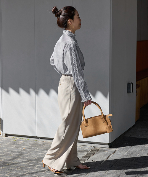 B.C STOCK(ベーセーストック)の「《追加2》スタンドフリルブラウス(シャツ/ブラウス・レディース・ネイビー/ブラック系その他・FREE)」の4枚目の写真
