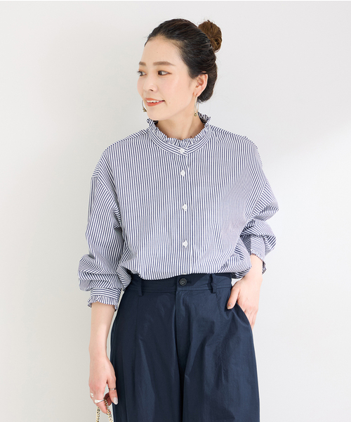 B.C STOCK(ベーセーストック)の「《追加2》スタンドフリルブラウス(シャツ/ブラウス・レディース・ネイビー/ブラック系その他・FREE)」の21枚目の写真