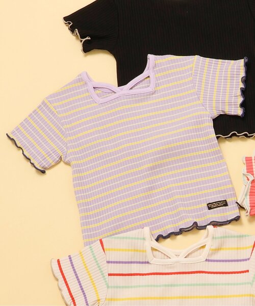 BREEZE（ブリーズ）の「【リンク/ジュニア対応】前後2wayメロウリブ半袖Tシャツ（Tシャツ/カットソー・キッズ・ブラック/パープル/アイボリー/レインボー/ピンク・90/100/110/120/80/130/140）」の3枚目の写真