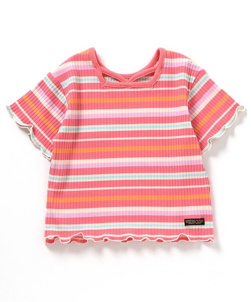 BREEZE（ブリーズ）の「【リンク/ジュニア対応】前後2wayメロウリブ半袖Tシャツ（Tシャツ/カットソー・キッズ・ブラック/パープル/アイボリー/レインボー/ピンク・90/100/110/120/80/130/140）」の4枚目の写真