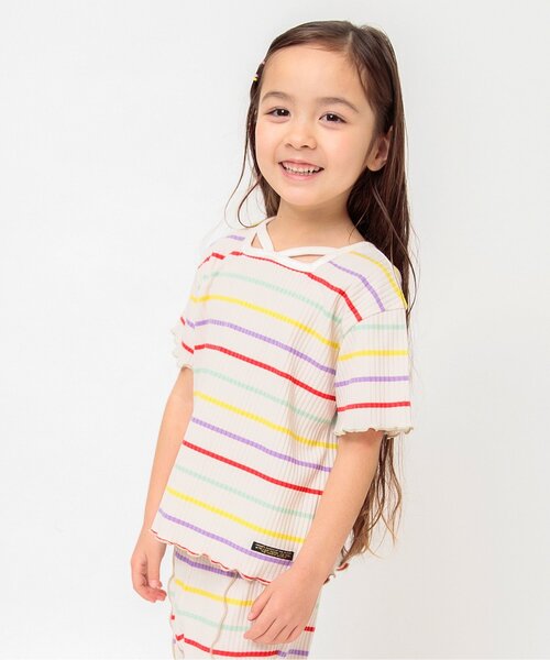 BREEZE（ブリーズ）の「【リンク/ジュニア対応】前後2wayメロウリブ半袖Tシャツ（Tシャツ/カットソー・キッズ・ブラック/パープル/アイボリー/レインボー/ピンク・90/100/110/120/80/130/140）」の5枚目の写真