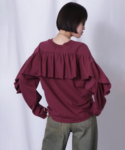 ROSE BUD(ローズバッド)の「バックフリルカットソー(Tシャツ/カットソー・レディース・バーガンディー/ブラック/ベージュ・ONE SIZE)」の3枚目の写真