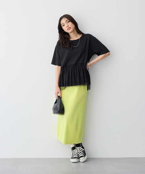 anyfee（エニフィー）の「【anyfee/プラスサイズ】ドライタッチサマーリブニットタイトスカート◆新色追加◆（スカート・レディース・ベージュ/イエロー/ピンク/グリーン/ブラック/ブルー/チャコール・M/L/LL/3L/4L/5L）」の22枚目の写真