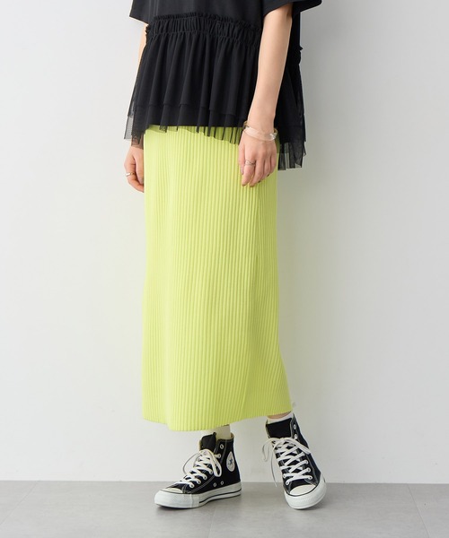 anyfee（エニフィー）の「【anyfee/プラスサイズ】ドライタッチサマーリブニットタイトスカート◆新色追加◆（スカート・レディース・ベージュ/イエロー/ピンク/グリーン/ブラック/ブルー/チャコール・M/L/LL/3L/4L/5L）」の6枚目の写真
