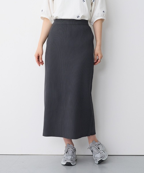 anyfee（エニフィー）の「【anyfee/プラスサイズ】ドライタッチサマーリブニットタイトスカート◆新色追加◆（スカート・レディース・ベージュ/イエロー/ピンク/グリーン/ブラック/ブルー/チャコール・M/L/LL/3L/4L/5L）」の2枚目の写真