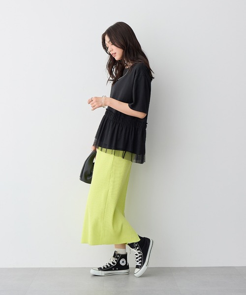 anyfee（エニフィー）の「【anyfee/プラスサイズ】ドライタッチサマーリブニットタイトスカート◆新色追加◆（スカート・レディース・ベージュ/イエロー/ピンク/グリーン/ブラック/ブルー/チャコール・M/L/LL/3L/4L/5L）」の17枚目の写真