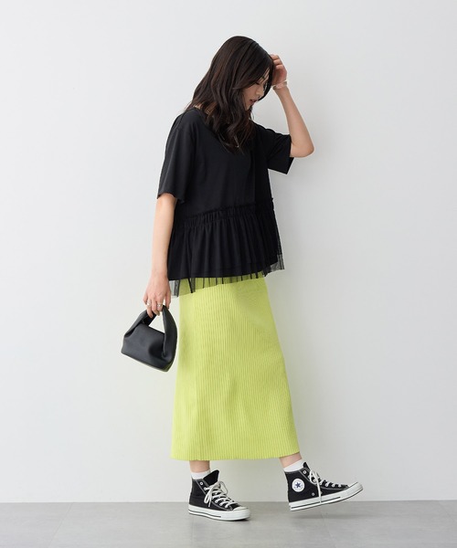 anyfee（エニフィー）の「【anyfee/プラスサイズ】ドライタッチサマーリブニットタイトスカート◆新色追加◆（スカート・レディース・ベージュ/イエロー/ピンク/グリーン/ブラック/ブルー/チャコール・M/L/LL/3L/4L/5L）」の19枚目の写真