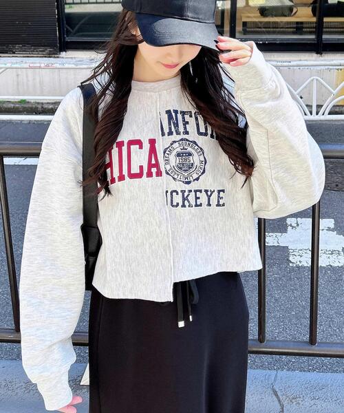 INGNI(イング)の「リメイクカレッジロゴショートスウェットトップス(スウェット・レディース・ネイビー/オートミール/オフホワイト・M)」の3枚目の写真