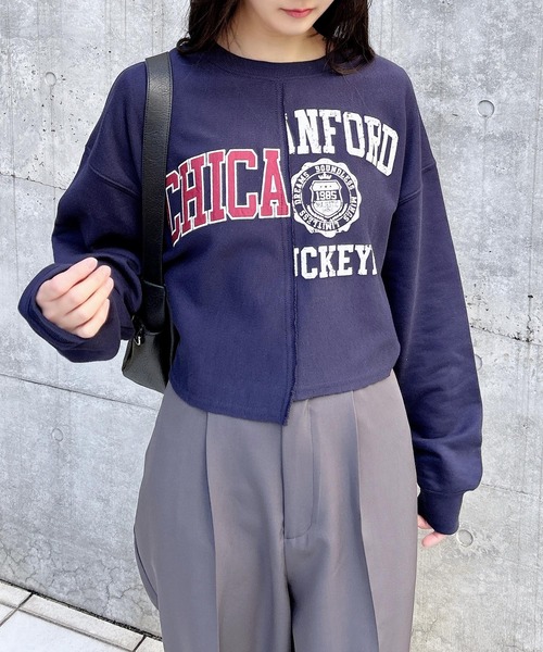 INGNI(イング)の「リメイクカレッジロゴショートスウェットトップス(スウェット・レディース・ネイビー/オートミール/オフホワイト・M)」の15枚目の写真