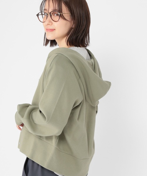 studio CLIP(スタディオクリップ)の「コンパクトスムースフードカーディガン(カーディガン/ボレロ・レディース・カーキ/アイボリー/ライトグレー・FREE)」の3枚目の写真