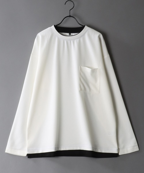 SITRY(シトリー)の「Amunzen Oversized Fake Layered T-shirt/UVカット 梨地 オーバーサイズ フェイクレイヤード ポケット 長袖Tシャツ ロンT(Tシャツ/カットソー・メンズ・ホワイト/チャコール/ブラック/ダークグリーン・LL/L/M)」の1枚目の写真