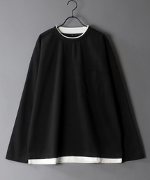 Amunzen Oversized Fake Layered T-shirt/UVカット 梨地 オーバーサイズ フェイクレイヤード ポケット 長袖Tシャツ ロンT