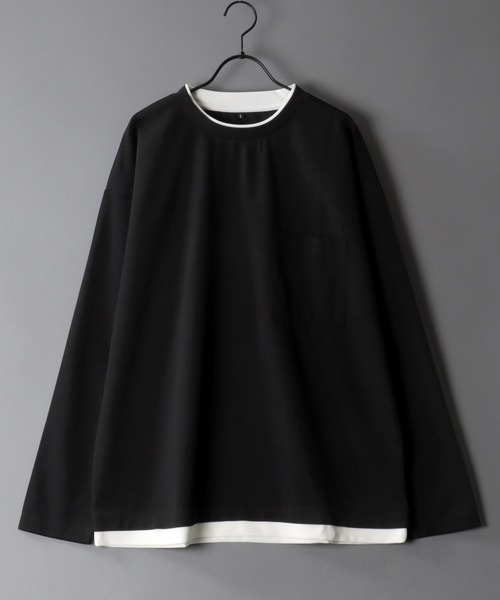 SITRY(シトリー)の「Amunzen Oversized Fake Layered T-shirt/UVカット 梨地 オーバーサイズ フェイクレイヤード ポケット 長袖Tシャツ ロンT(Tシャツ/カットソー・メンズ・ホワイト/チャコール/ブラック/ダークグリーン・LL/L/M)」の2枚目の写真