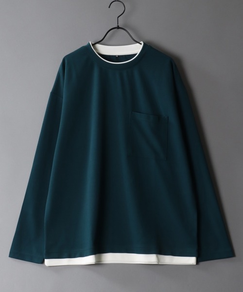 SITRY(シトリー)の「Amunzen Oversized Fake Layered T-shirt/UVカット 梨地 オーバーサイズ フェイクレイヤード ポケット 長袖Tシャツ ロンT(Tシャツ/カットソー・メンズ・ホワイト/チャコール/ブラック/ダークグリーン・LL/L/M)」の4枚目の写真