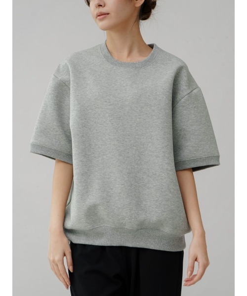 YORT(ヨート)の「ダンボール5分袖プルオーバー(Tシャツ/カットソー・レディース・杢グレー/ブラック/アイボリー・MEDIUM)」の4枚目の写真