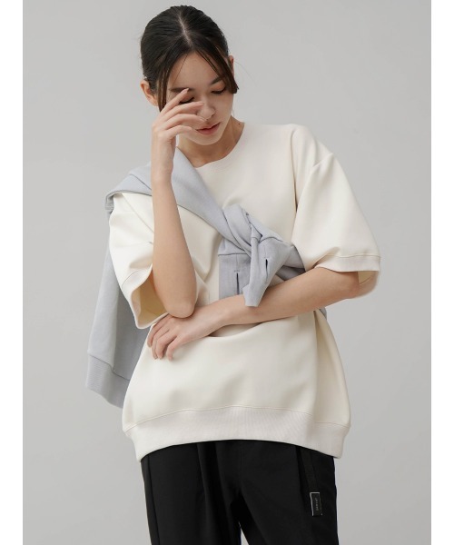 YORT(ヨート)の「ダンボール5分袖プルオーバー(Tシャツ/カットソー・レディース・杢グレー/ブラック/アイボリー・MEDIUM)」の16枚目の写真