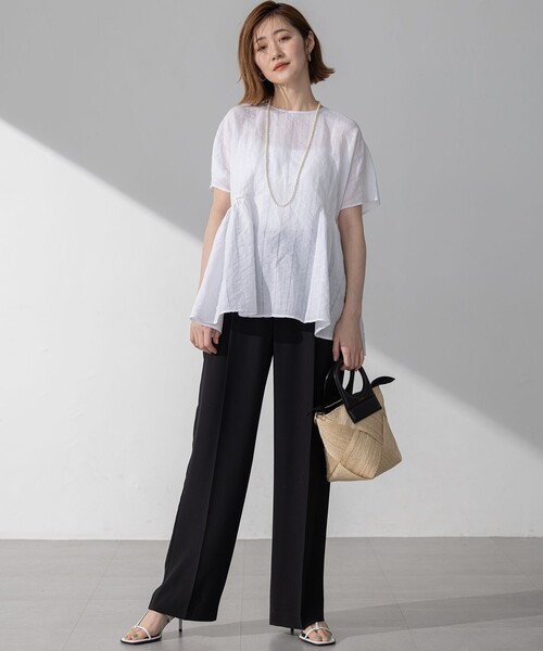 接触冷感/UVカット/吸水速乾】ストレッチジョーゼット ワイド パンツ