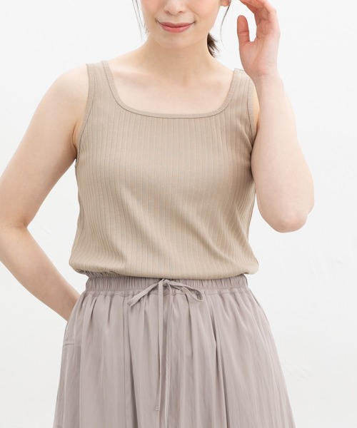 Honeys（ハニーズ）の「【ＵＶカット】針抜きテレコタンクトップ（タンクトップ・レディース・スミクロ/ベージュ/ピンク系その他/ブラック/オフホワイト/グレイッシュブルー/カーキ・L/LL/M/S）」の4枚目の写真