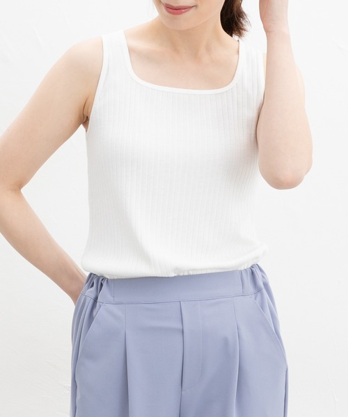 Honeys（ハニーズ）の「【ＵＶカット】針抜きテレコタンクトップ（タンクトップ・レディース・スミクロ/ベージュ/ピンク系その他/ブラック/オフホワイト/グレイッシュブルー/カーキ・L/LL/M/S）」の2枚目の写真