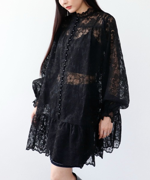 未使用♡courensologyコットンレーヨンレースチュニック　刺繍　シアー黒 未使用♡courensologyコットンレーヨンレースチュニック 刺繍 シアー黒