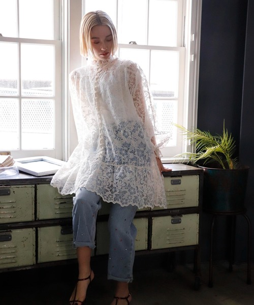 Three Four Time（ｽﾘｰﾌｫｰﾀｲﾑ）の「シアー刺繍レースチュニックブラウス（シャツ/ブラウス・レディース・アイボリー/ブラック・FREE）」の3枚目の写真