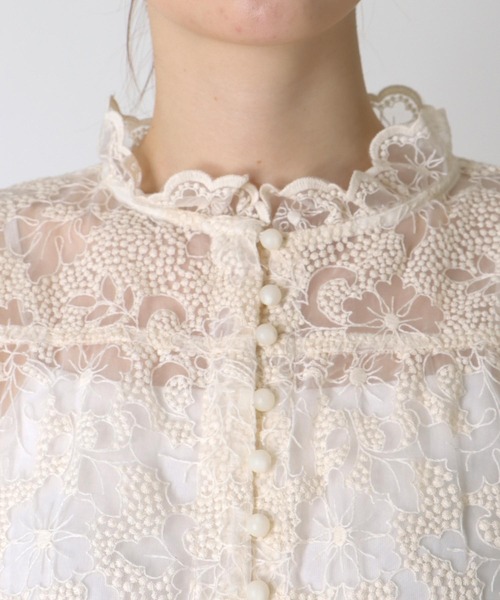 Three Four Time（ｽﾘｰﾌｫｰﾀｲﾑ）の「シアー刺繍レースチュニックブラウス（シャツ/ブラウス・レディース・アイボリー/ブラック・FREE）」の12枚目の写真