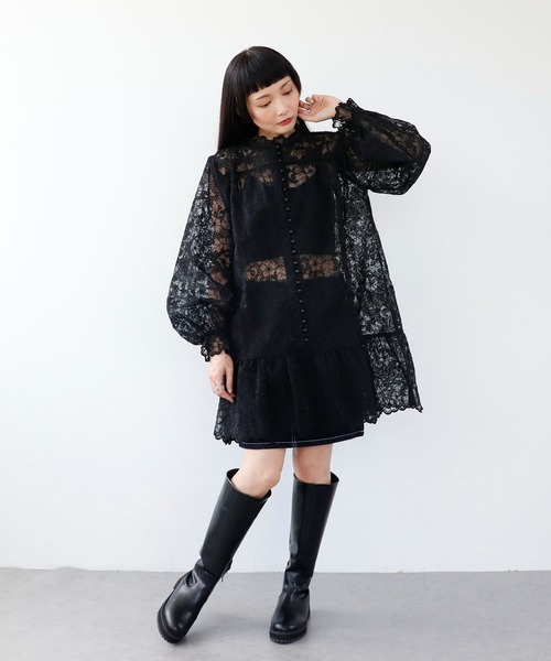 シアー刺繍レースチュニックブラウス（シャツ/ブラウス）｜Three Four