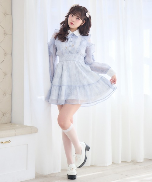 ROJITA 花柄長袖ミニワンピース ブルー 再販決定】花柄ミニワンピース（ワンピース）｜ROJITA（ロジータ）の