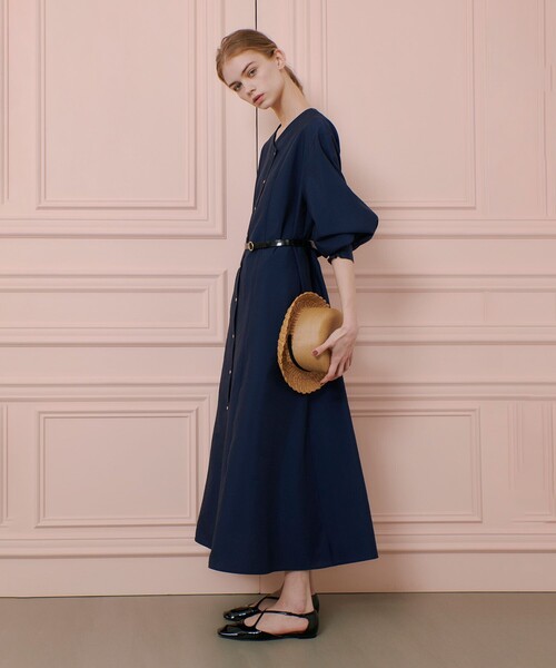 LOULOU WILLOUGHBY(ルルウィルビー)の「【LOULOU WILLOUGHBY】ヴィンテージオーガンパフワンピース(ワンピース・レディース・ネイビー/ピンク・1/2)」の4枚目の写真