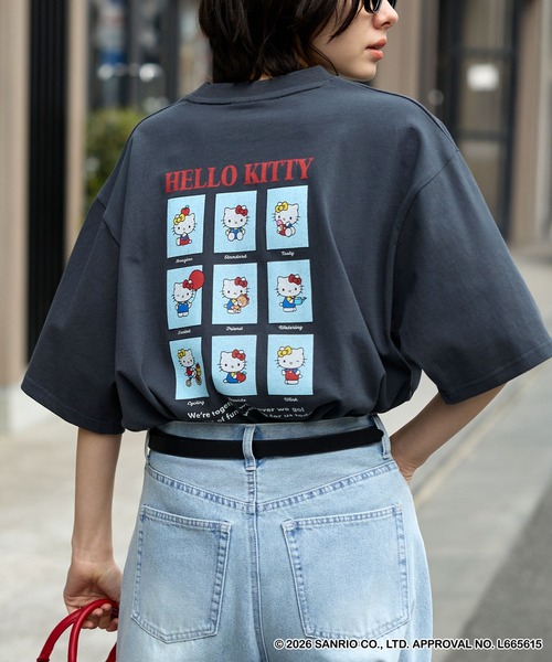 sanrio(サンリオ)の「【HELLO KITTY】別注 ハローキティデザイン刺繍/プリント オーバーサイズ半袖Tシャツ(Tシャツ/カットソー・レディース・オフホワイト/ワイン系/ネイビー/スミクロ/ブラック系/ホワイト系/ブラック系2・M/L)」の5枚目の写真