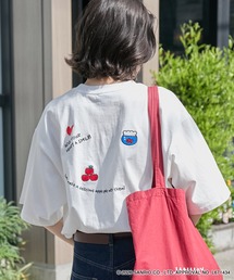 ハローキティコラボ（ハローキティコラボ）の「【HELLO KITTY】別注 ハローキティデザイン刺繍/プリント オーバーサイズ半袖Tシャツ（Tシャツ/カットソー）」