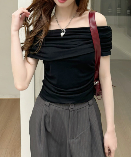 josemoon オフショル　ギャザー付きトップス GATHER OFF SHOULDER TOPS(F WHITE): TOPSjosemoon